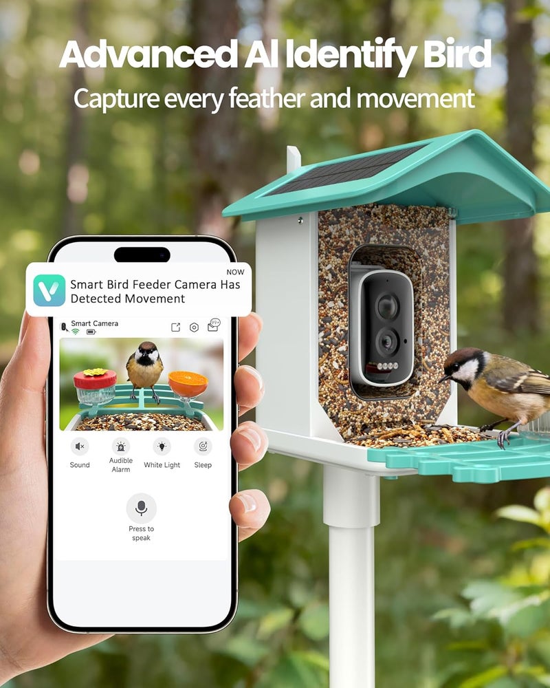 isYoung Smart Bird Feeder with Camera, AI Identifies 16,000+ Birds, Solar Powered, 2.5K HD, Auto Capture & Notify, Ideal Gift for Bird Lovers - Image 2